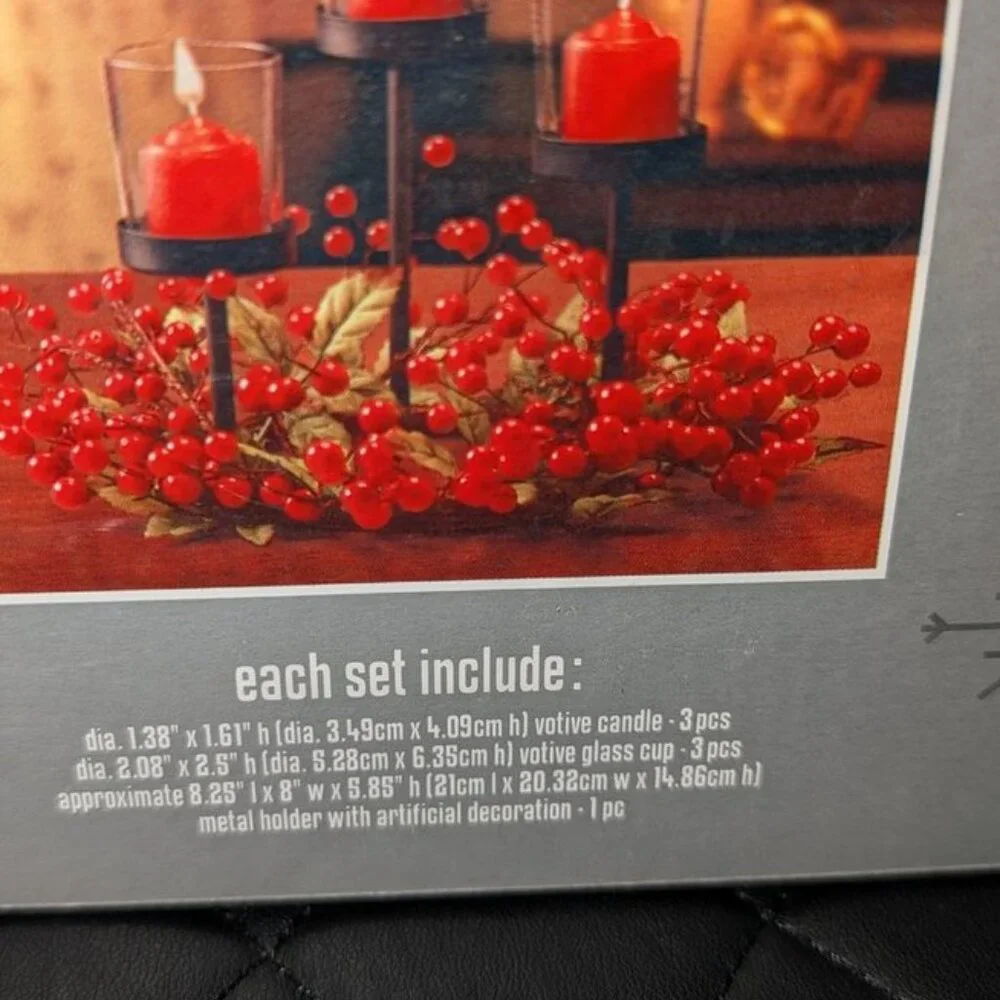 NEW Trim A Home Kmart Holly Berry 7 Piece Votive Candle Holder Table Centerpiece